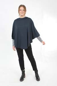 Hooded Poncho - Steel - with Navy Stripe or Black Stripe Trims - Pre Order