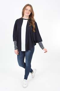 Poncho Plain - Merino - Navy with White Stripe