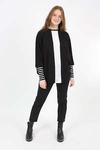 Poncho Plain - Merino - Black with White Stripe