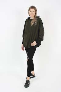 Hooded Poncho - Khaki Merino - Black Trims - Pre-Order 2-3 weeks