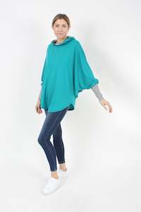 Hooded Poncho - Teal Merino - Navy White stripe Trims - Pre-Order