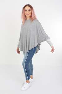 Poncho Plain Grey Merino - Thin Stripe Cuff - pre-order 2-3 weeks