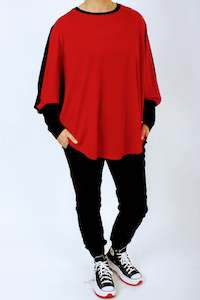 All Ponchos: Poncho Merino Reversible - Red and Black with Black Cuff - Pre Order 2 - 3 Weeks