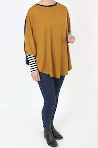 All Ponchos: Poncho Merino Reversible - Navy and Mustard with Navy and White Stripe Cuff - Pre Order 2 - 3 Weeks