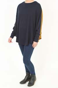 Poncho Merino Reversible - Navy and Mustard with Navy Cuff - Pre Order 2 - 3 Weeks