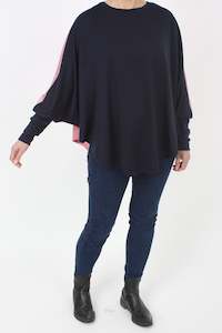 Poncho Merino Reversible - Navy and Pink with Navy Cuff - Pre Order 2 - 3 Weeks