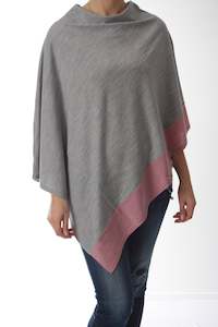 Tri Poncho Merino - Grey with Pink Trim - Pre Order 2 - 3 Weeks