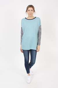 Talia Top - Merino - Reversible Sky/Black - Black Stripped Sleeve - Pre-Order