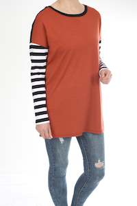 Talia Top - Merino - Reversible Rust/Black - Black Stripped Sleeve - Pre Order 2 - 3 Weeks