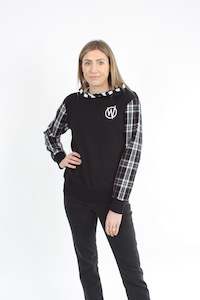 Holly Hoodie: Holly Hoodie - Black Black Tartan Sleeve - Pre Order