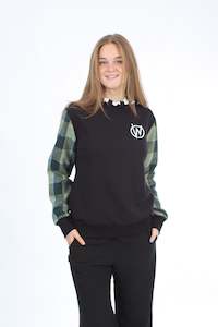 Holly Hoodie - Black with Green Tartan