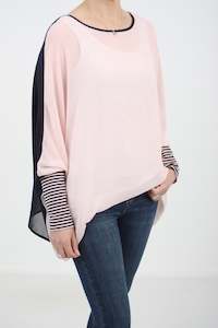 Alexa Top - Pink - Navy with Pink and Navy stripe Cuffs - Pre Order