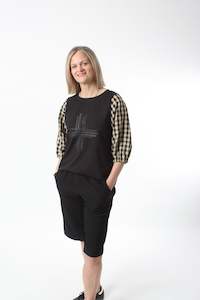 Bennie Top: Bennie Top - Black with Check sleeves