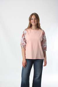 Bennie Top: Bennie Top - Pink with Floral Sleeve