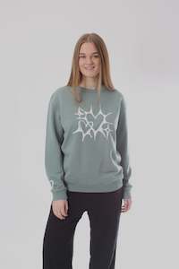 Crew Sweater - Sage with White Print - Pre Order