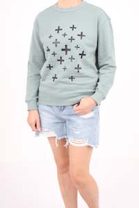 Crew Sweater - Sage with Black Crosses - Pre-Order 1-2 weeks