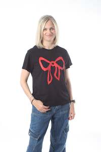 Tee Shirt - Black with Red Bow Print