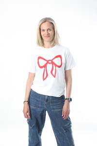 Tee Shirt White - Red Bow Print