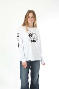 Long Sleeve Tee - White Cherries and  heart