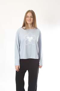 Tees: Long Sleeve Tee - Light Blue with White Print - Pre Order