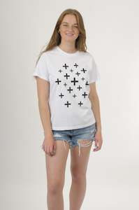 Tees: Tee Shirt - White with Black Scattered crosses Print - Wadzee Print - Pre Order 2-3 weeks