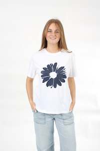 Tee Shirt - white with Navy Daisy Print - Pre Order