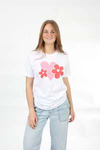 Tee Shirt - Pink and Red Heart & Daisy's Print - Pre Order