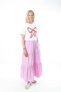 Rosie Skirt - Pink and White stripe