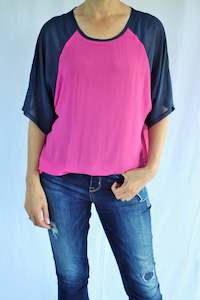 Kendra Top - Hot Pink Body Denim Sleeve - Pre-Order