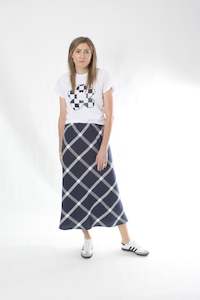 Bias Skirt - Navy and White Print