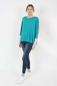 Alexa Top - Merino - Reversible Teal/Grey - Stripe Cuff