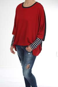 Alexa Top - Merino - Reversible Red/Navy - Stripe Cuff - Pre-Order