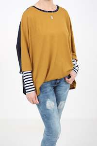 Alexa Top - Merino - Reversible Navy/Mustard - thin Stripe Cuff pre-order