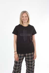 Tee Shirt -  Black with Black lines Cross - Pre Order