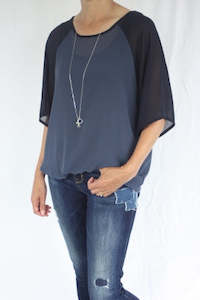 Kendra Top - Denim Blue Body Navy Sleeve - Pre-Order