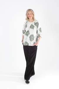 Cora Tops: Cora Top - Cream with Khaki Flower Print