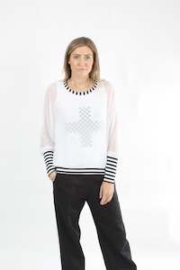 Luna Top - White with Black and white stripe trims - Pre-order