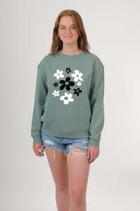 Crew - Sage with Black white Flower Bunch Print - Pre Order 2 - 3 Weeks