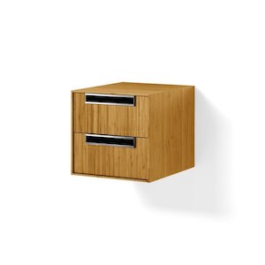 Wood: Bathroom Wall Unit, Natural Wood & Chrome, 2 Drawers