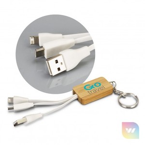 121410 – Bamboo Charging Cable Key Ring – Rectangle Waikato Printing Company