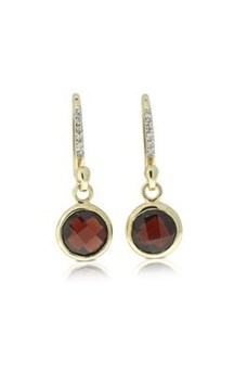 Jewellery: 9ct yellow gold diamond set hooks with garnet drop from Walker and Hall Jeweller - Walker & Hall