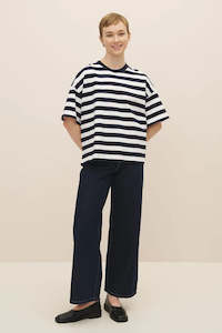 Kowtow Oversized Boxy Tee - Navy White Stripe