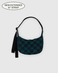 Baggu Small Nylon Crescent Bag - Navy Green Check