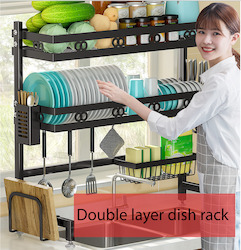 Automotive component: 95CM Doule Sink Counter Drain Rack Kitchen sink storage rack Shelf doube Layer