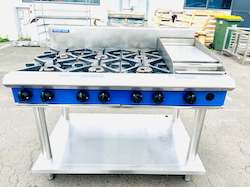 Blue Seal Evolution Cooktop 6 Open/1 Griddle Burner Gas on Stand 1200mm G518C-LS