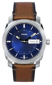 Fossil Machine Brown Leather Strap Blue Dial Quartz FS5920 Men's Watch