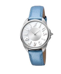 Just Cavalli Logo Women's JC1L008L0025 Quartz Blue Calfskin Leather Strap Watch