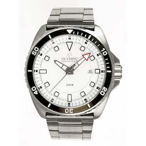 Watch: Olympic 200m Divers Watch - Black Edge White Dial Stainless Steel Strap