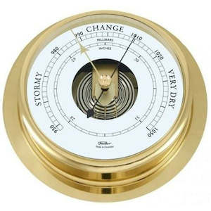 Watch: Large Polished Brass 200mm Barometer & Tide Clock Combo