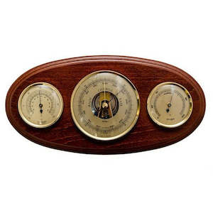 Oval Mahogany Weatherstation  -3 in 1 - Hygrometer + Barometer + Thermometer